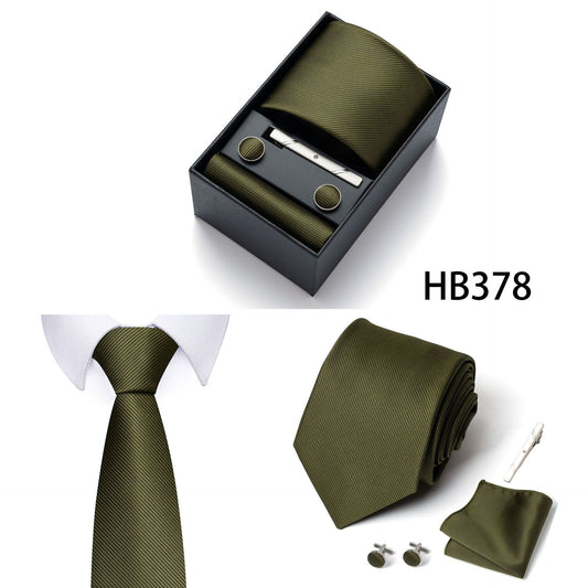 HB378 Dark Green Premium Men's 4-Piece Formal Tie Set - Necktie, Pocket Square, Cufflinks, and Tie Clip in a Luxury Gift Box Kemu |Fashion Home Kitchen Beauty