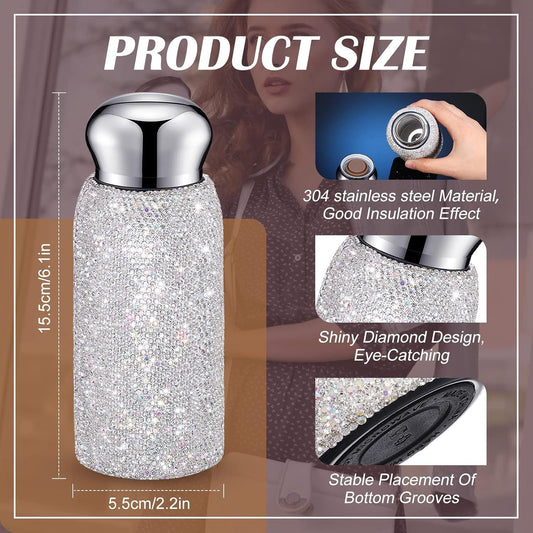 White Peacock Pattern Handmade Luxury Diamond Insulated Water Bottle – Bling Rhinestone 304 Stainless Steel Pocket Mug (260ml) Kemu |Fashion Home Kitchen Beauty