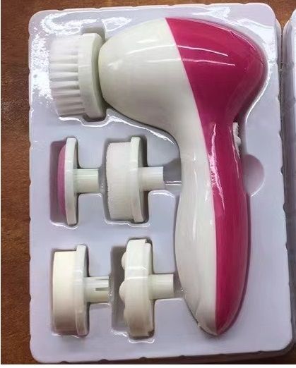 Pink 5-in-1 Electric Facial Cleansing Brush - Rotating Face Scrubber with 5 Interchangeable Heads for Deep Pore Cleaning, Exfoliating & Massaging - Battery Operated (2 x AA, Not Included) Kemu |Fashion Home Kitchen Beauty