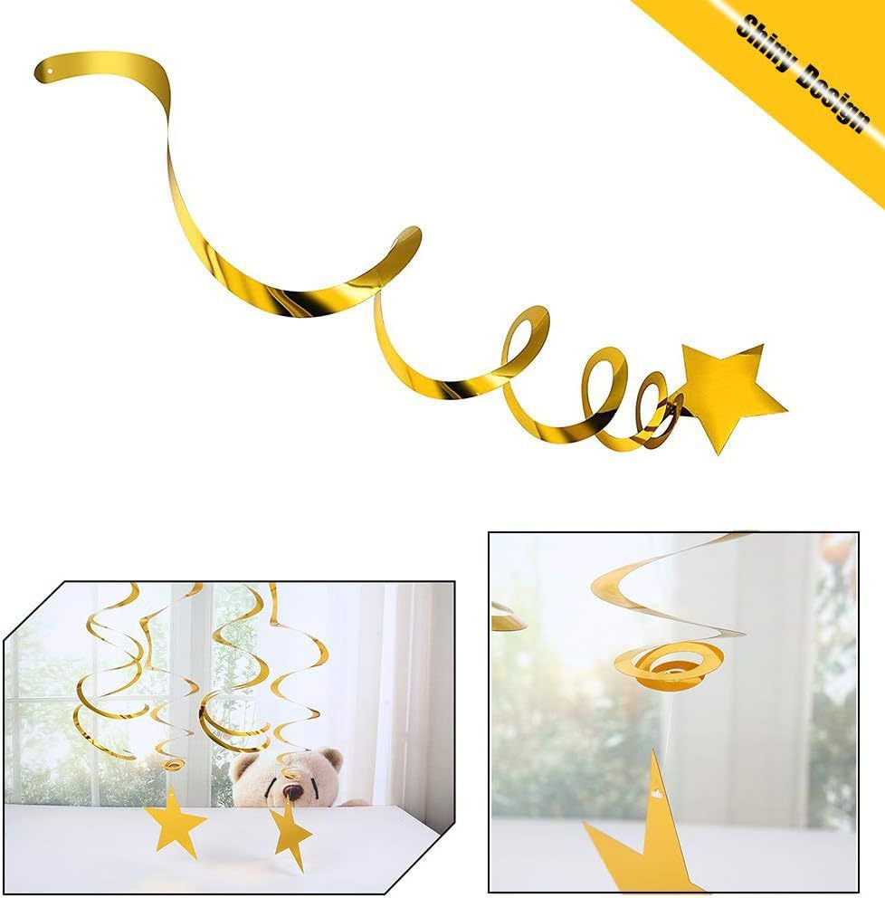 30-Piece Set for Golden and Silvery and Black Star Spiral Hanging Decorations - Birthday, Wedding, Graduation, and Party Ceiling Decoration - Festive Swirl Streamers, Easy Hang Party Supplies Kemu |Fashion Home Kitchen Beauty