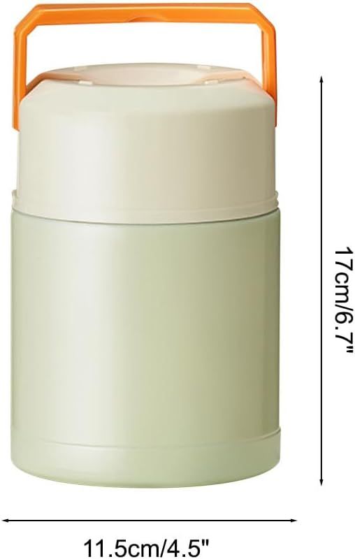 Green 800ml Stainless Steel Thermal Stew Jar Portable Insulated Lunch Pot with Handle – Vacuum Insulated Soup Container(Retractable style) Kemu |Fashion Home Kitchen Beauty