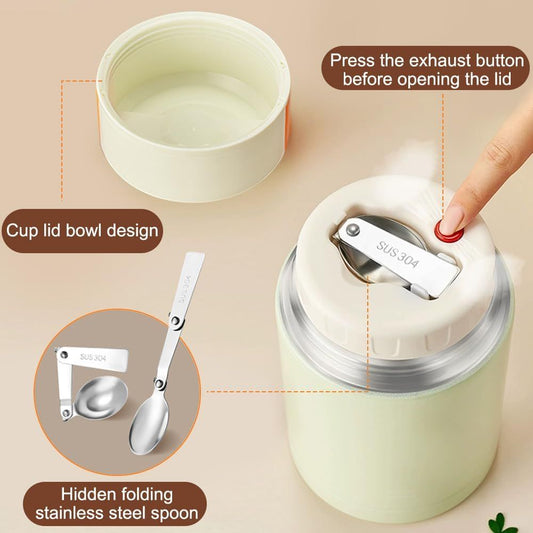 Blue 800ml Stainless Steel Thermal Stew Jar Portable Insulated Lunch Pot with Handle – Vacuum Insulated Soup Container(Foldable model) Kemu |Fashion Home Kitchen Beauty