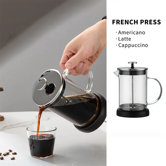 350ML Premium Dual-Layer Borosilicate Glass French Press Coffee Maker with 304 Stainless Steel Lid – High-Density 3D Filter Mesh Cafetiere, Manual Milk Frother and Tea Infuser Pot Kemu |Fashion Home Kitchen Beauty