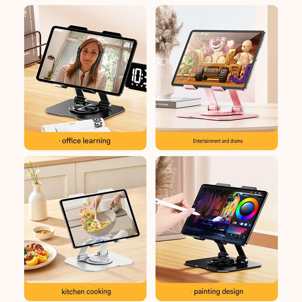 Black 360 Degree Rotating Tablet and Phone Stand Adjustable Desktop Holder Foldable Aluminium Alloy Device Stand for Video Calls Streaming Study and Office Us - Kemu |Fashion Home Kitchen Beauty