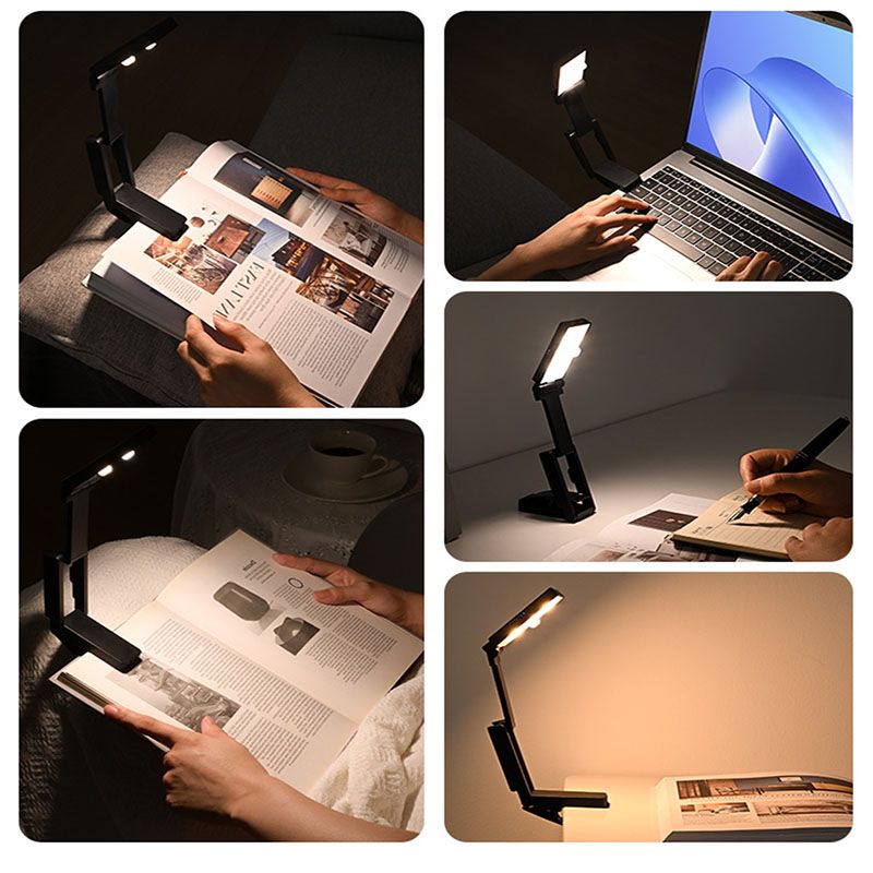 Black Rechargeable LED Clip-On Reading Light - Foldable Portable Mini Book Light with Eye-Caring Lamp for Study & Bedside Kemu |Fashion Home Kitchen Beauty