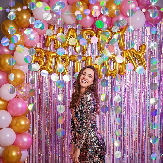Iridescent Circle Garland 2 Pack 3m Each Holographic Hanging Party Decoration Circular Bunting Streamer Birthday Wedding Event Decor Lightweight Easy Setup Kemu |Fashion Home Kitchen Beauty