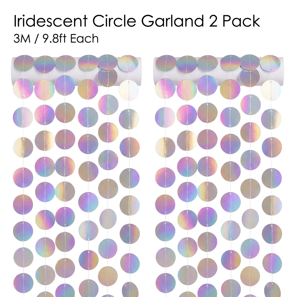 Iridescent Circle Garland 2 Pack 3m Each Holographic Hanging Party Decoration Circular Bunting Streamer Birthday Wedding Event Decor Lightweight Easy Setup Kemu |Fashion Home Kitchen Beauty