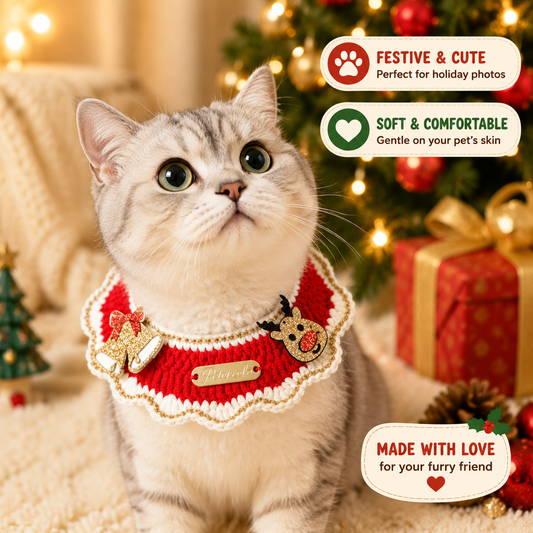 Christmas Pet Collar(Bell-shaped deer) Knitted Festive Dog Cat Collar Red Green Adjustable Soft Lightweight Holiday Pet Accessories for Small Dogs and Cats Party Wear Kemu |Fashion Home Kitchen Beauty