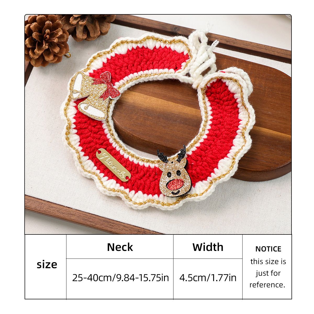 Christmas Pet Collar(Bell-shaped deer) Knitted Festive Dog Cat Collar Red Green Adjustable Soft Lightweight Holiday Pet Accessories for Small Dogs and Cats Party Wear Kemu |Fashion Home Kitchen Beauty