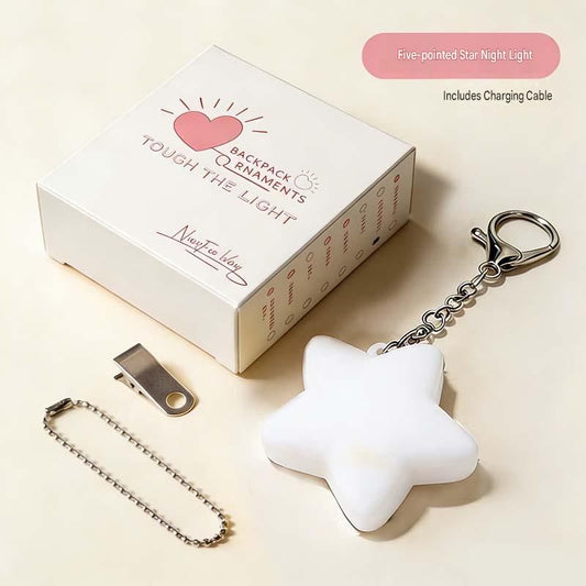 White Touch Activated Star Keychain Light - Cute Portable LED Night Light Rechargeable Bag Charm Lamp Star Shape Decorative Gift for Girls Bedroom Travel Use Kemu |Fashion Home Kitchen Beauty
