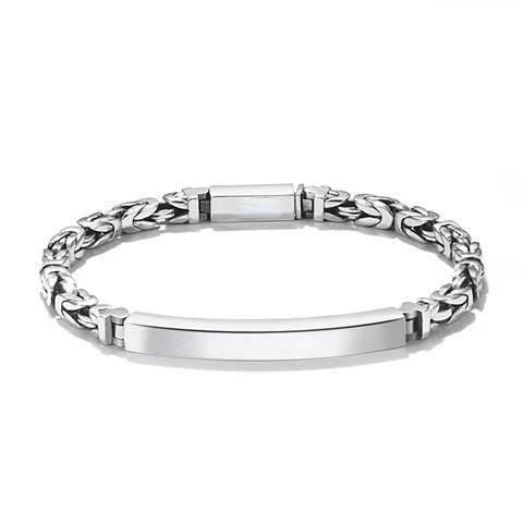 Men's Stainless Steel Byzantine Link Bracelet 18cm (7.09in) – Vintage Woven Chain Bangle, Minimalist ID Plate, Secure Clasp, Everyday Casual, Business, Anniversary Gift