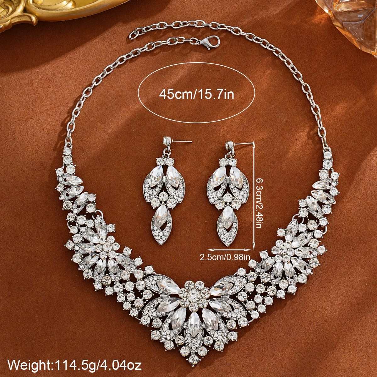 Crystal Necklace Earrings Set for Women Luxury Rhinestone Bridal Jewelry Statement Choker Necklace Wedding Bride Prom Party Accessories Kemu |Fashion Home Kitchen Beauty