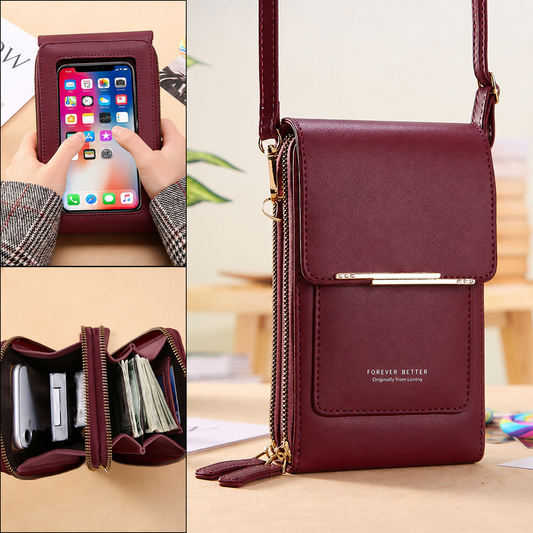 Red Touch Screen Phone Wallet Crossbody Bag for Women Vertical PU Leather Purse with Card Holder Zipper Pocket Adjustable Strap for Travel Shopping Everyday Use Kemu |Fashion Home Kitchen Beauty
