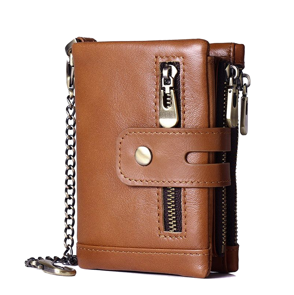 Mens Leather Wallet RFID Blocking | Vertical Oil Wax Cowhide Wallet with Zipper, 13 Card Slots & Coin Pocket – Light Brown Kemu |Fashion Home Kitchen Beauty