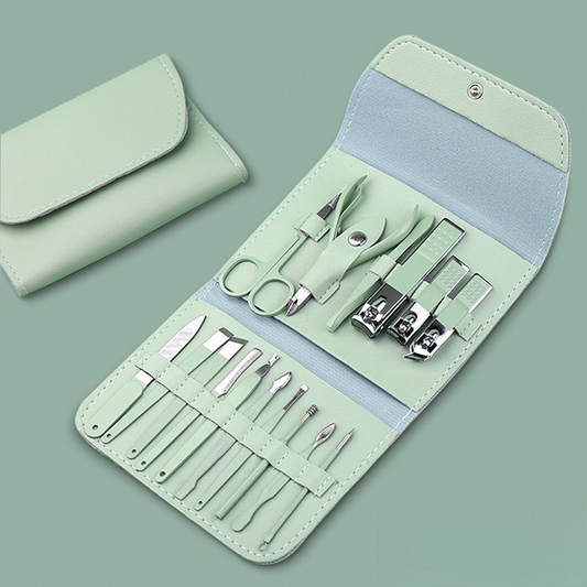 16-Piece Stainless Steel Manicure and Pedicure Set, Home Nail Clippers and Cuticle Tools Kit for Hand, Foot, and Facial Care—Green Kemu |Fashion Home Kitchen Beauty
