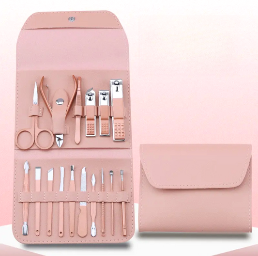 16-Piece Stainless Steel Manicure and Pedicure Set, Home Nail Clippers and Cuticle Tools Kit for Hand, Foot, and Facial Care—Pink Kemu |Fashion Home Kitchen Beauty