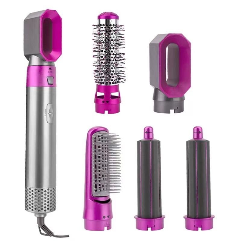 5 in 1 Hot Air Brush Hair Styler Set, Multi Interchangeable Attachments Hair Dryer Brush, Straightener Curler Volumizer Comb, Ionic Blow Dryer Styling Tool for All Hair Types（Bright Fuchsia） Kemu |Fashion Home Kitchen Beauty