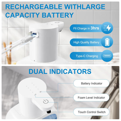 Automatic Foaming Soap Dispenser with 500ml/17oz Capacity, Touchless Soap Dispenser with 4 Level Adjustable, Rechargeable, Wall-Mounted, Waterproof for Kitchen, Bathroom, Hotel, Restaurant（Excluding liquids） Kemu |Fashion Home Kitchen Beauty