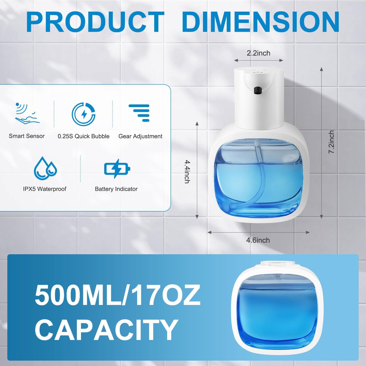 Automatic Foaming Soap Dispenser with 500ml/17oz Capacity, Touchless Soap Dispenser with 4 Level Adjustable, Rechargeable, Wall-Mounted, Waterproof for Kitchen, Bathroom, Hotel, Restaurant（Excluding liquids） Kemu |Fashion Home Kitchen Beauty