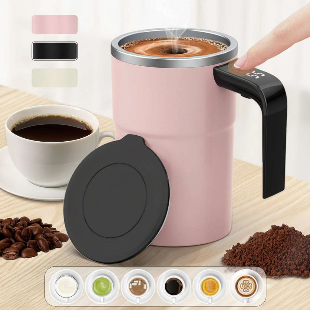 Self-Stirring Coffee Mug Automatic Stir Mug LED Temperature Mug Rechargeable - Pink - Size 380ML Kemu |Fashion Home Kitchen Beauty