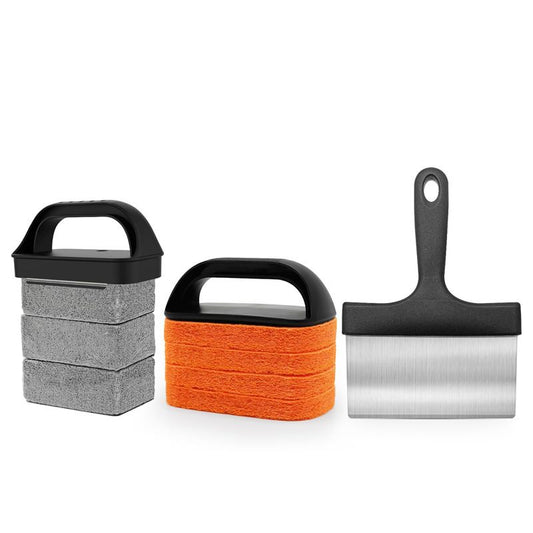 BBQ Grill Cleaning Kit - Grill Scraper, 3 Cleaning Blocks & 4 Nylon Scouring Pads and 2 Ergonomic Handles for Flat Top Grills, Kemu |Fashion Home Kitchen Beauty