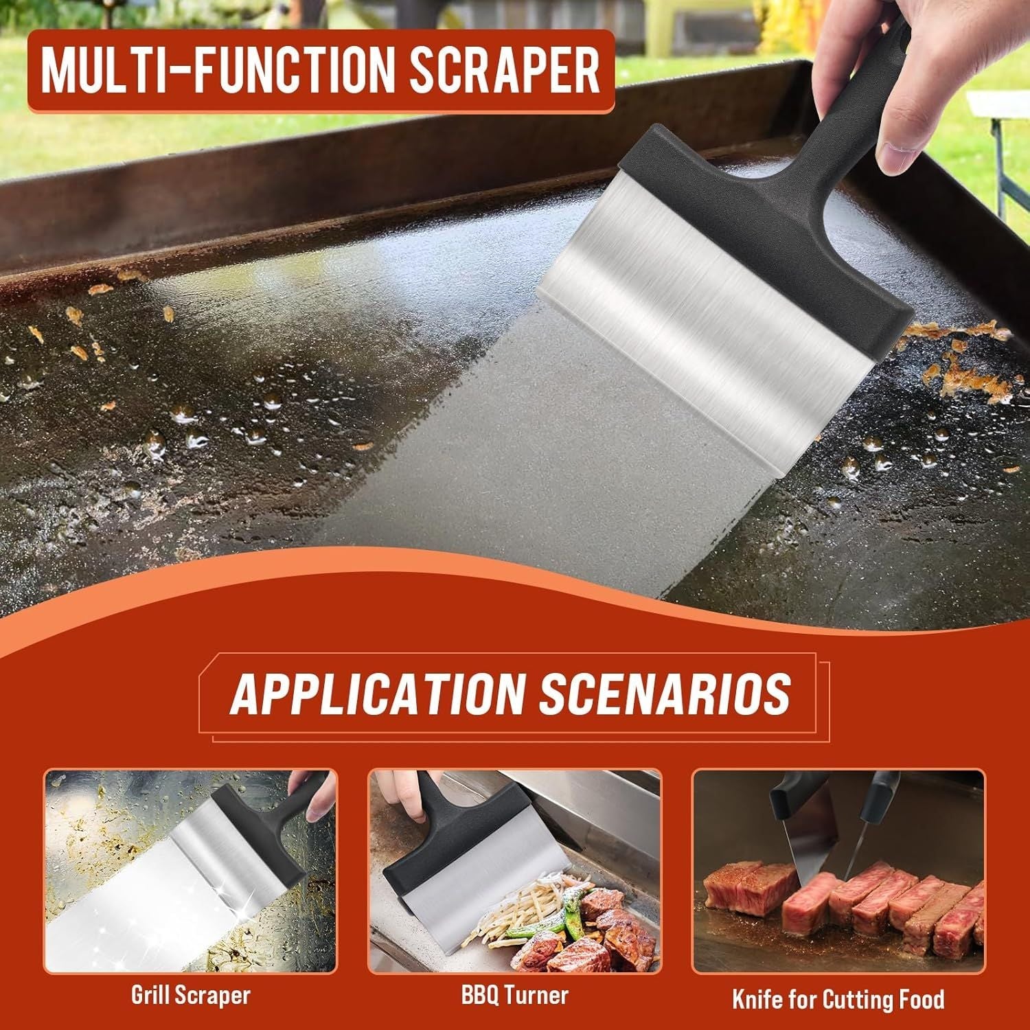 BBQ Grill Cleaning Kit - Grill Scraper, 3 Cleaning Blocks & 4 Nylon Scouring Pads and 2 Ergonomic Handles for Flat Top Grills, Kemu |Fashion Home Kitchen Beauty