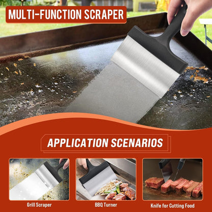 BBQ Grill Cleaning Kit - Grill Scraper, 3 Cleaning Blocks & 4 Nylon Scouring Pads and 2 Ergonomic Handles for Flat Top Grills, Kemu |Fashion Home Kitchen Beauty