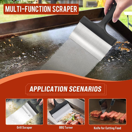BBQ Grill Cleaning Kit - Grill Scraper, 3 Cleaning Blocks & 4 Nylon Scouring Pads and 2 Ergonomic Handles for Flat Top Grills, Kemu |Fashion Home Kitchen Beauty