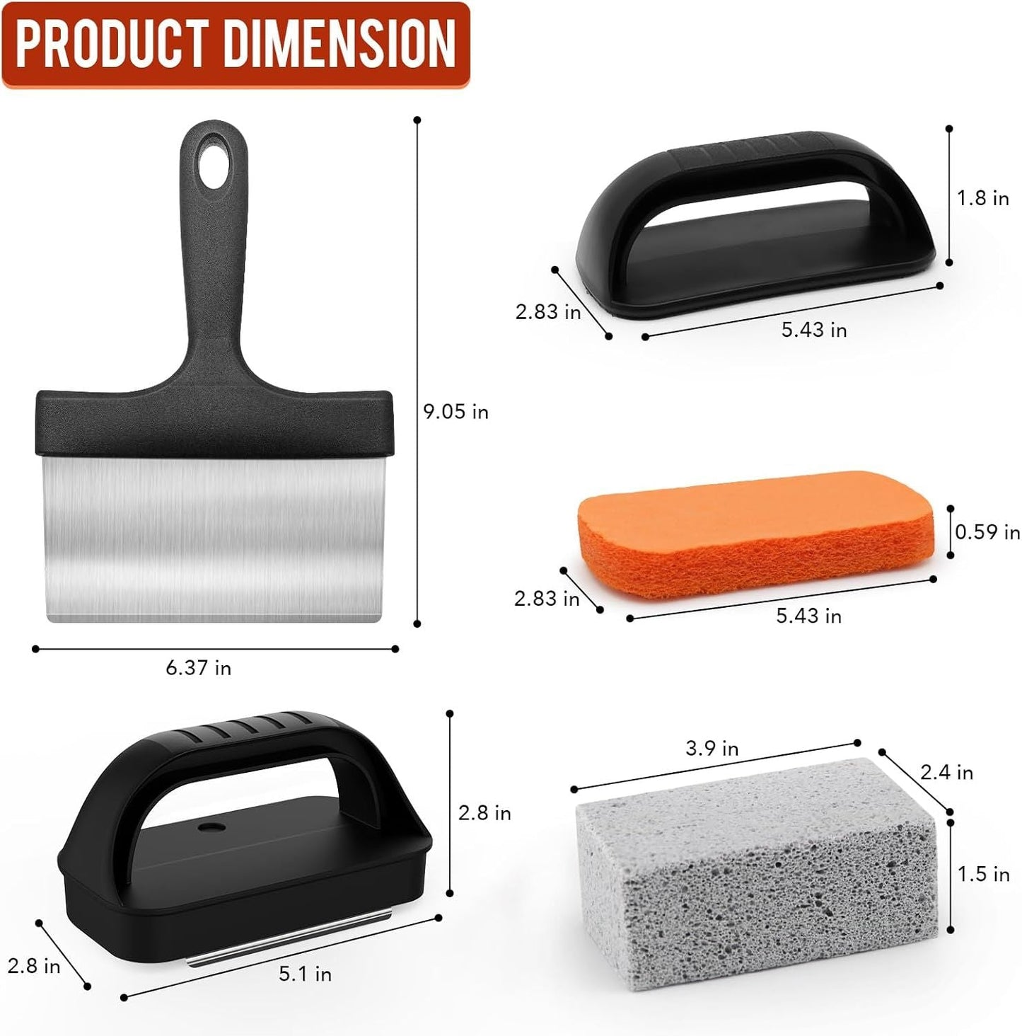 BBQ Grill Cleaning Kit - Grill Scraper, 3 Cleaning Blocks & 4 Nylon Scouring Pads and 2 Ergonomic Handles for Flat Top Grills, Kemu |Fashion Home Kitchen Beauty