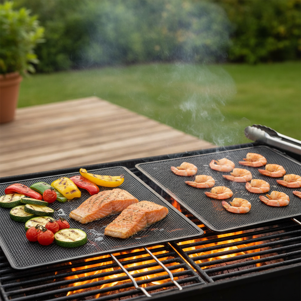Black PTFE BBQ Grill Mats, 3 Pack | Reusable Mesh Kemu |Fashion Home Kitchen Beauty