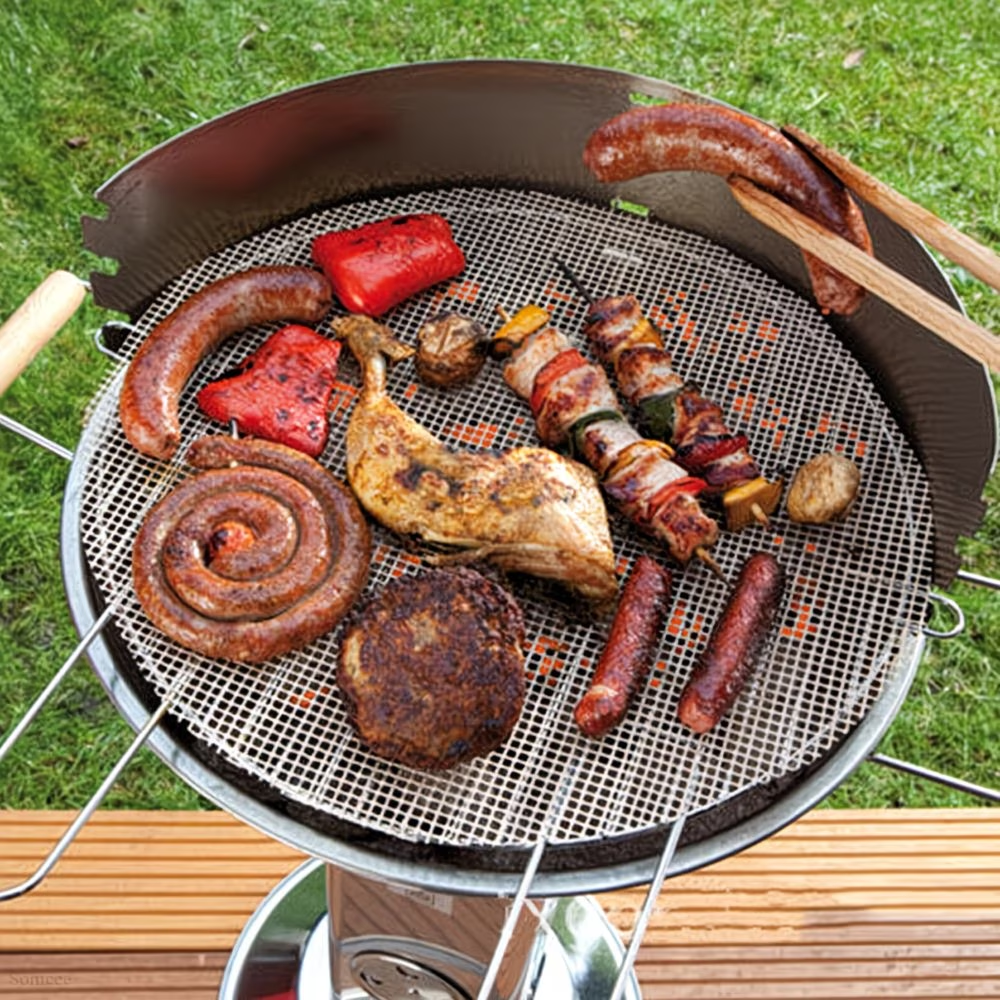 Black 3-Pack Premium Non-Stick PTFE Grill Mesh Mats - Reusable, easy-to-clean round wire mesh mats, perfect for outdoor grilling, ideal for chicken wings, etc., an essential cooking accessory for homes and dormitories. Kemu |Fashion Home Kitchen Beauty