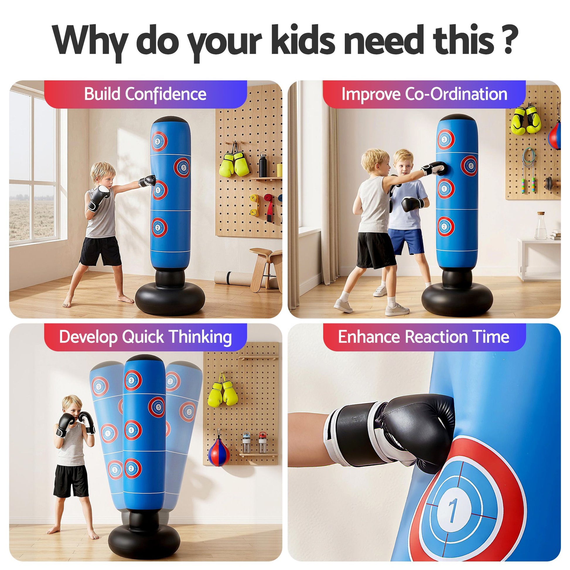 Everfit Freestanding Punching Bag Boxing Stand Inflatable Fitness 164cm Blue Kemu |Fashion Home Kitchen Beauty