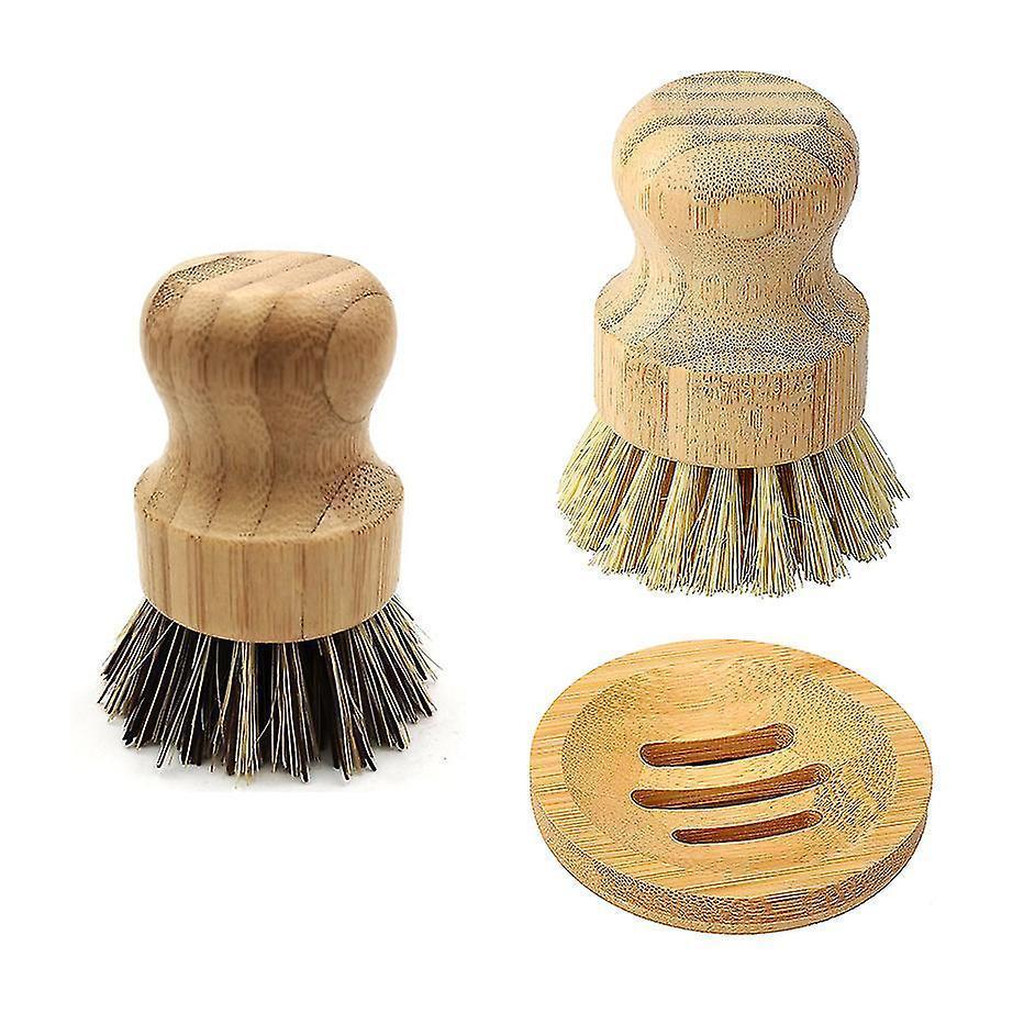 Bamboo Dish Scrub Brush with Soap Dish | Wooden Kitchen Scrubber for Cast Iron, Pans & Pots Kemu |Fashion Home Kitchen Beauty