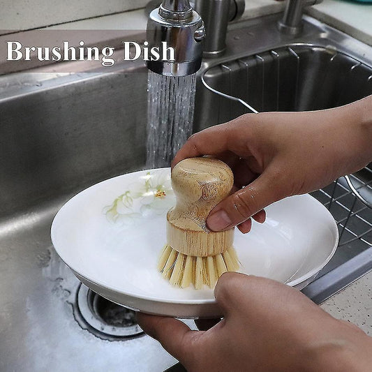 Bamboo Dish Scrub Brush with Soap Dish | Wooden Kitchen Scrubber for Cast Iron, Pans & Pots Kemu |Fashion Home Kitchen Beauty