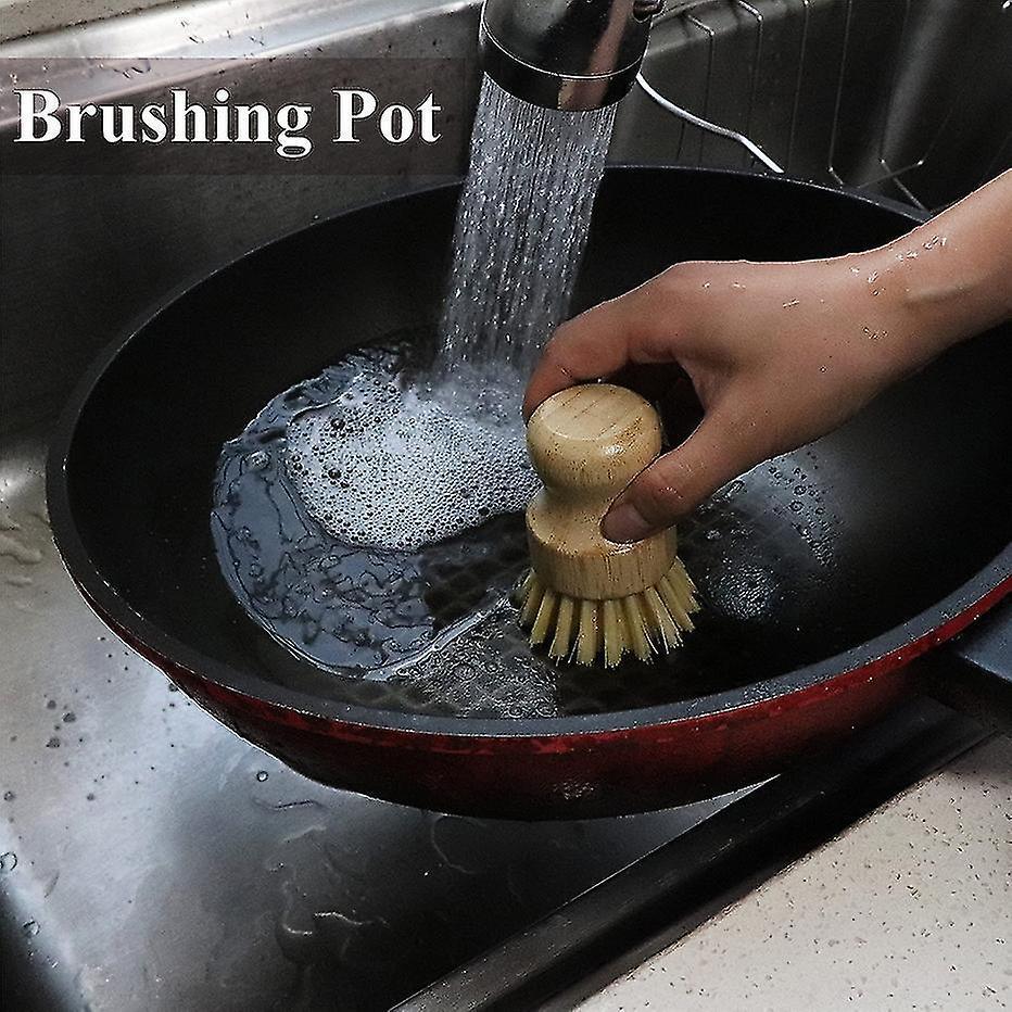 Bamboo Dish Scrub Brush with Soap Dish | Wooden Kitchen Scrubber for Cast Iron, Pans & Pots Kemu |Fashion Home Kitchen Beauty