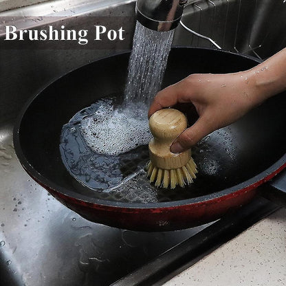 Bamboo Dish Scrub Brush with Soap Dish | Wooden Kitchen Scrubber for Cast Iron, Pans & Pots Kemu |Fashion Home Kitchen Beauty