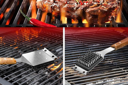 BBQ Grill Brush & Scraper | Stainless Steel Bristles with Wooden Handle – 38cm Outdoor Grill Cleaner Kemu |Fashion Home Kitchen Beauty