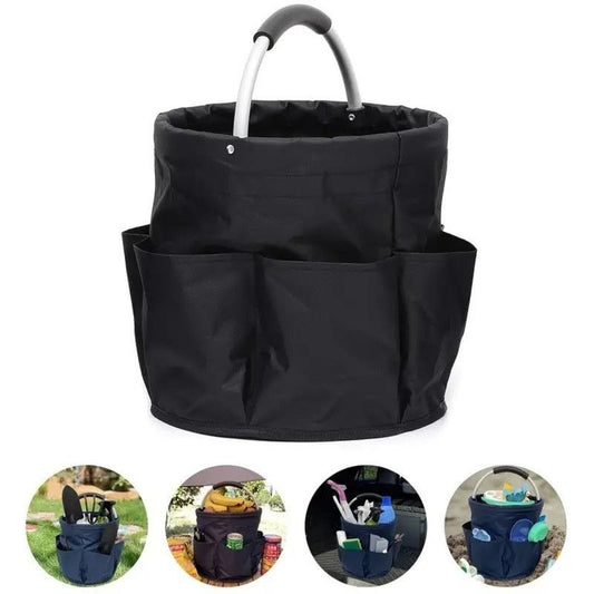 Foldable Handheld Storage Bucket with 6 Pockets, Oxford Garden Tool & Picnic Organizer Tote - Black - Kemu |Fashion Home Kitchen Beauty