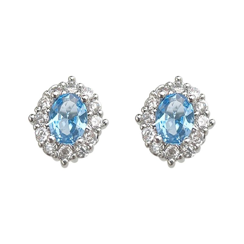 Blue Zircon Silver Plated Stud Earrings for Women - Elegant Minimalist Aquamarine Crystal Earrings for Everyday Wear Kemu |Fashion Home Kitchen Beauty