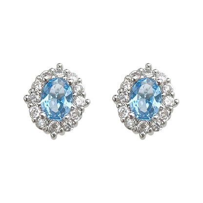 Blue Zircon Silver Plated Stud Earrings for Women - Elegant Minimalist Aquamarine Crystal Earrings for Everyday Wear Kemu |Fashion Home Kitchen Beauty