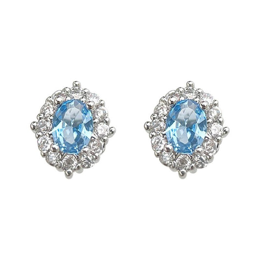 Blue Zircon Silver Plated Stud Earrings for Women - Elegant Minimalist Aquamarine Crystal Earrings for Everyday Wear Kemu |Fashion Home Kitchen Beauty