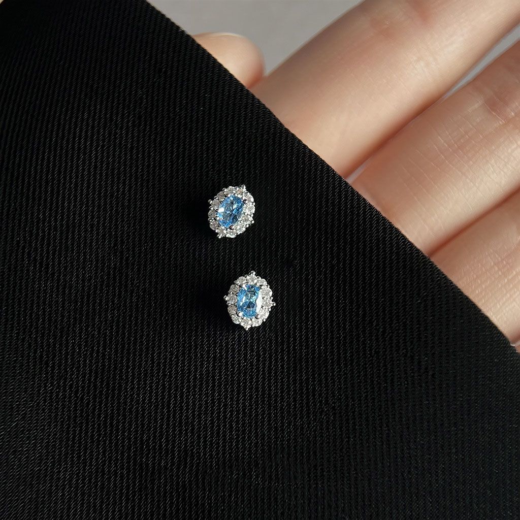 Blue Zircon Silver Plated Stud Earrings for Women - Elegant Minimalist Aquamarine Crystal Earrings for Everyday Wear Kemu |Fashion Home Kitchen Beauty