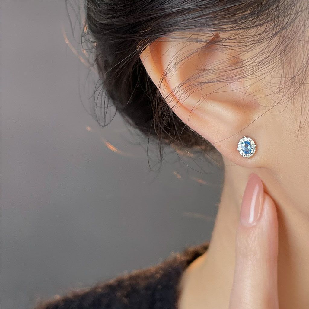 Blue Zircon Silver Plated Stud Earrings for Women - Elegant Minimalist Aquamarine Crystal Earrings for Everyday Wear Kemu |Fashion Home Kitchen Beauty