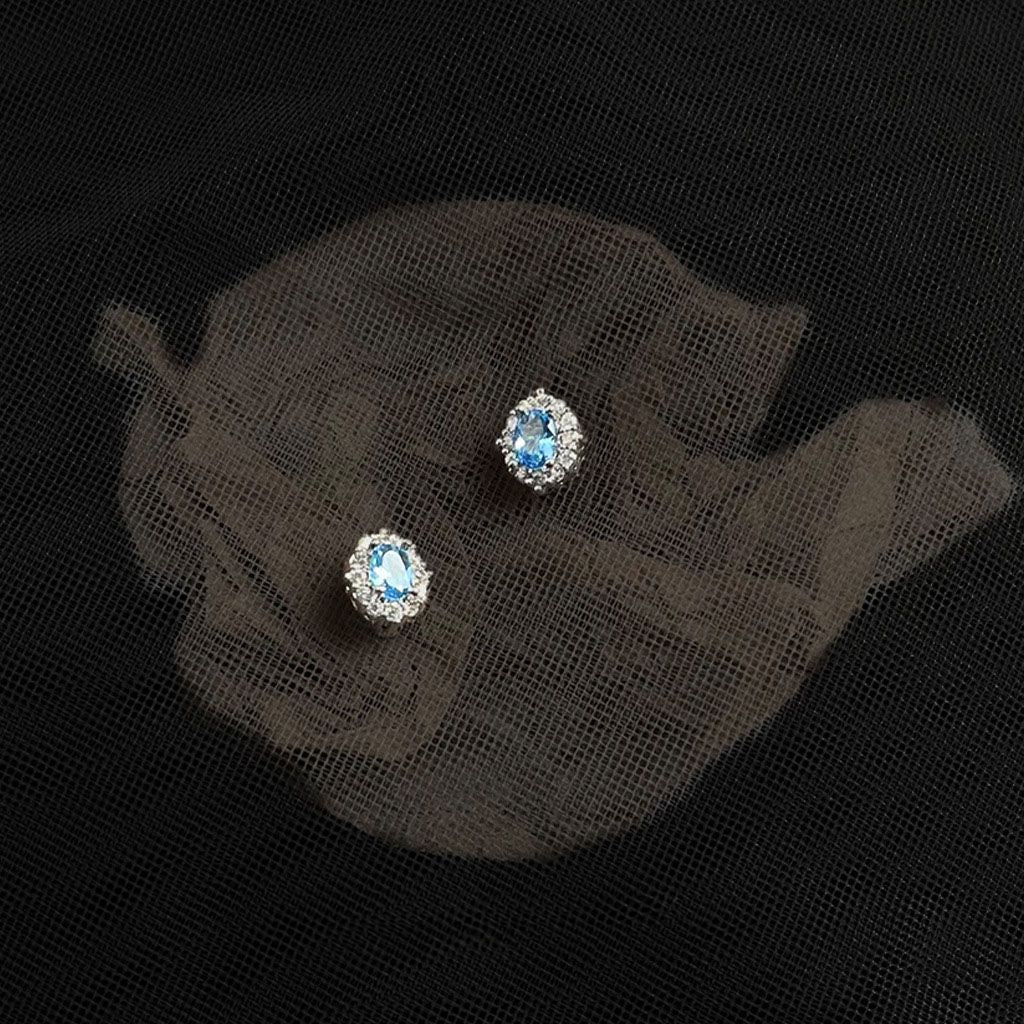 Blue Zircon Silver Plated Stud Earrings for Women - Elegant Minimalist Aquamarine Crystal Earrings for Everyday Wear Kemu |Fashion Home Kitchen Beauty