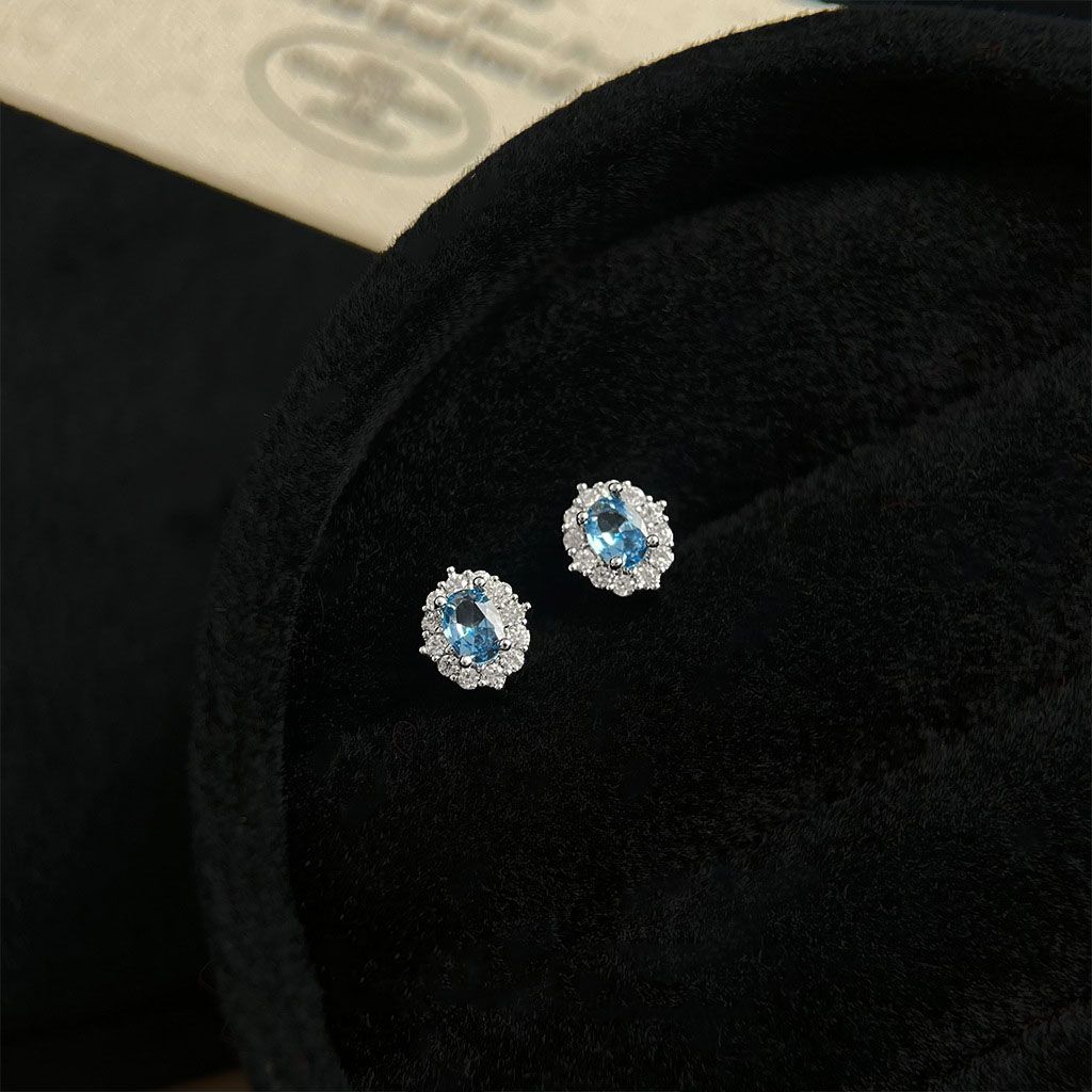 Blue Zircon Silver Plated Stud Earrings for Women - Elegant Minimalist Aquamarine Crystal Earrings for Everyday Wear Kemu |Fashion Home Kitchen Beauty