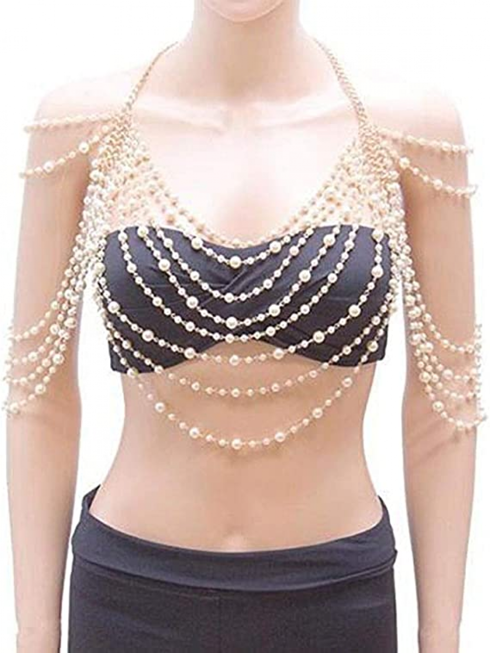 Sexy Body Chain, Multi-layer Pearl Necklace for Back, Waist, Beach Bikini, Fashion, Backless Dress, Strap, Bridal Jewellery (Gold) Kemu |Fashion Home Kitchen Beauty