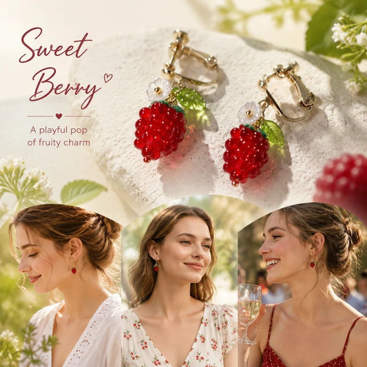 Gentle Clip On Botanical Earrings, Transparent Red Grape Single Leaf Bloom, One Pair Kemu |Fashion Home Kitchen Beauty