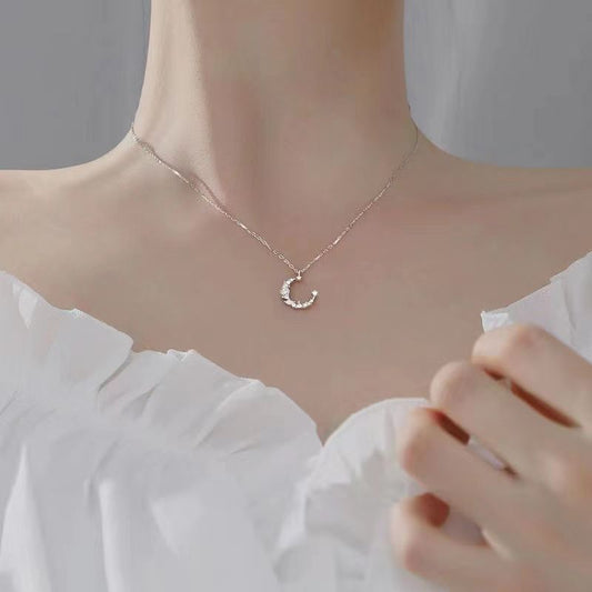 Necklace Women Alloy Bow Water Wave Chain Silver Moon necklace Kemu |Fashion Home Kitchen Beauty