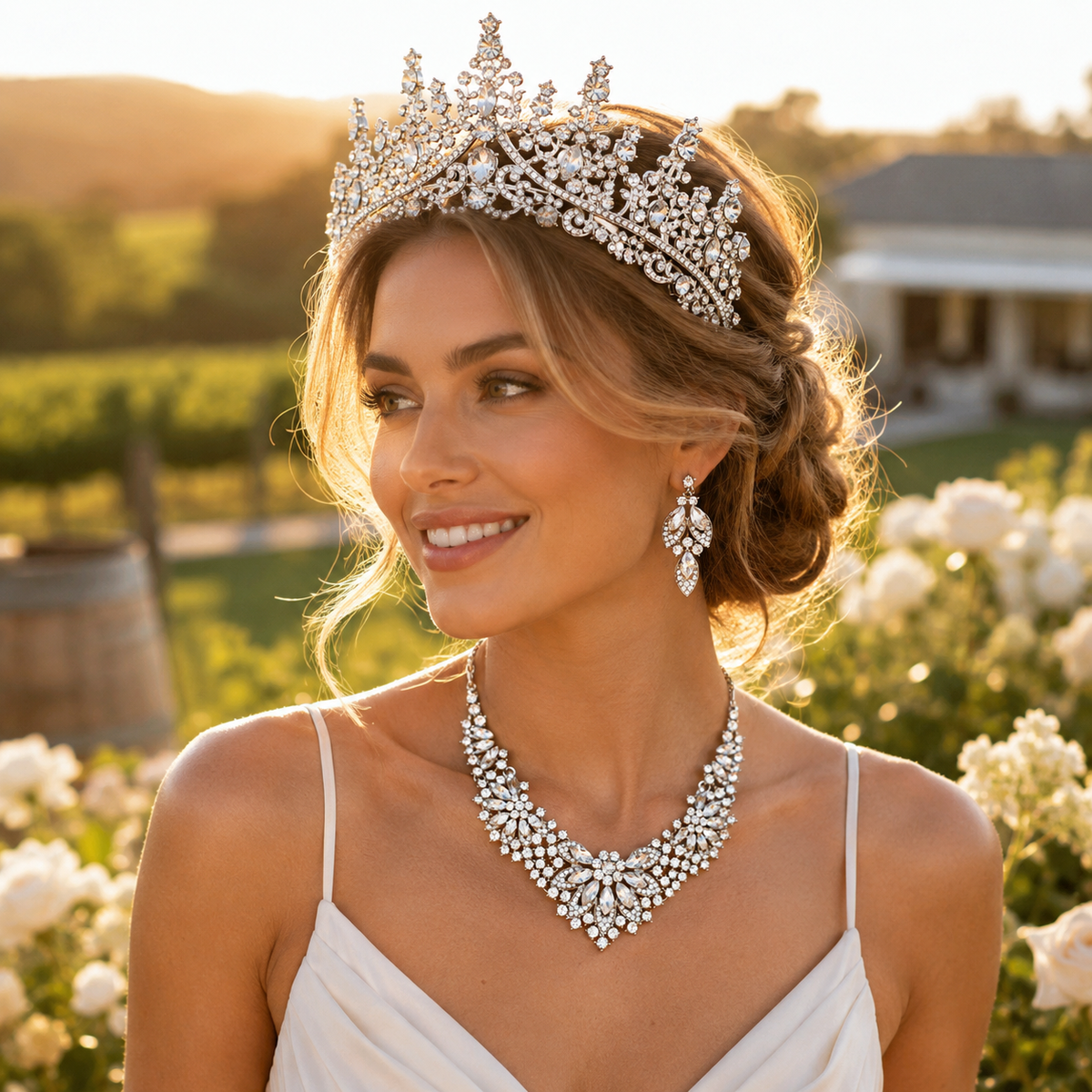 Luxury Crystal Bridal Tiara Necklace Earrings Set Sparkling Rhinestone Crown Jewellery Set for Wedding Bride Prom Party Evening Dress Accessories Kemu |Fashion Home Kitchen Beauty