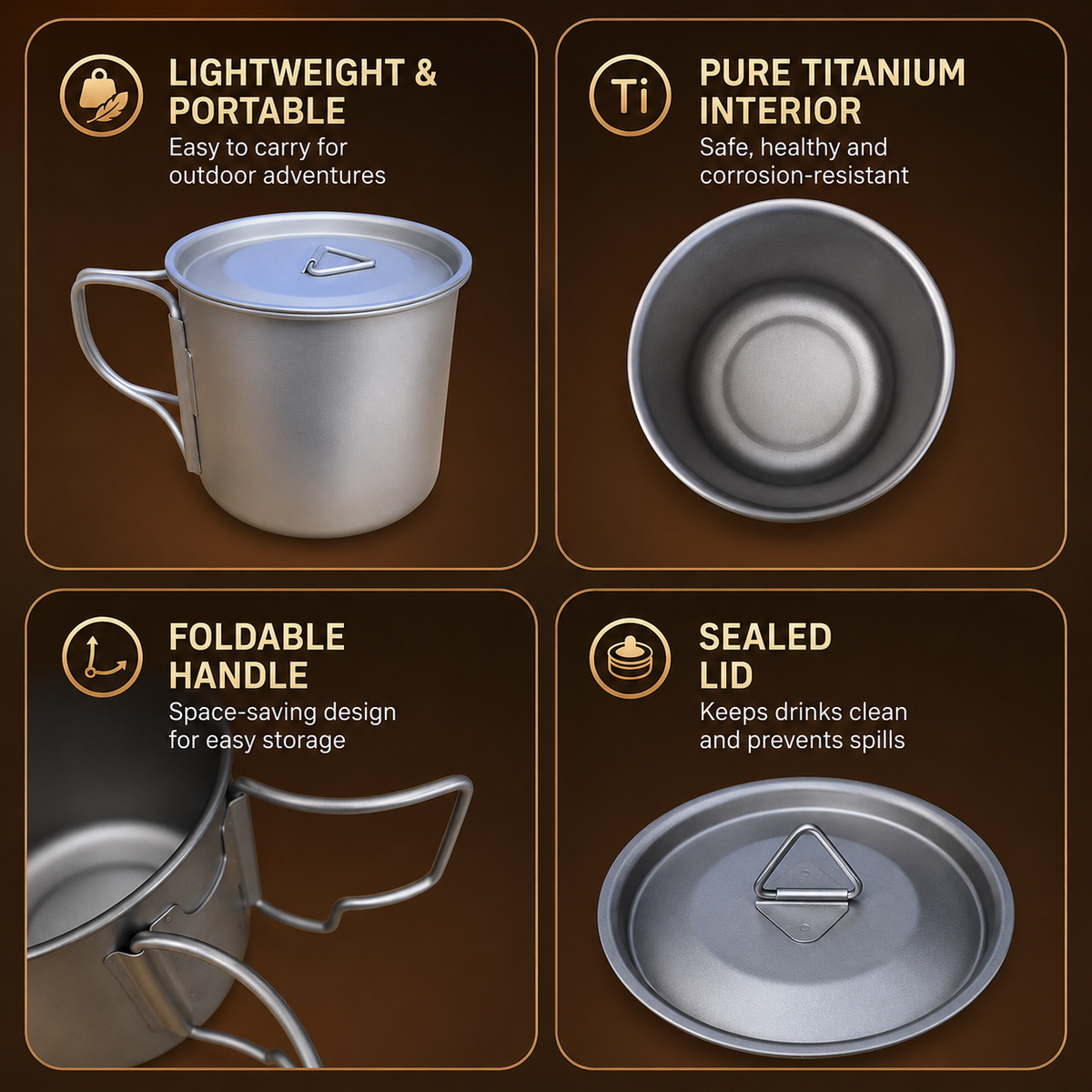 Camping Mug 400ml (13.53oz) with Lid – Ultra Lightweight Titanium Coffee Cup, Foldable Handle Outdoor Water Cup for Camping, Hiking, Travel, Backpacking and Adventure Kemu |Fashion Home Kitchen Beauty